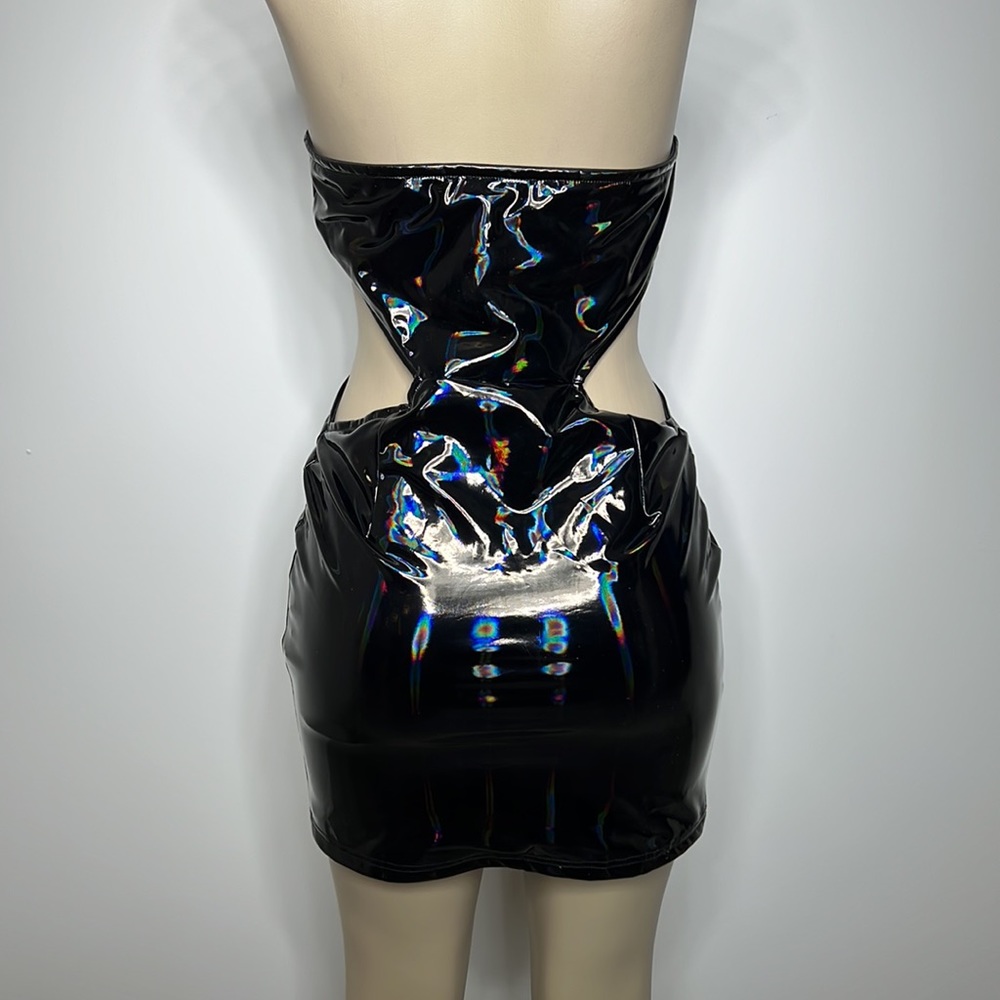 Shein X medium black iridescent  vinyl mini dress - Picture 4 of 5